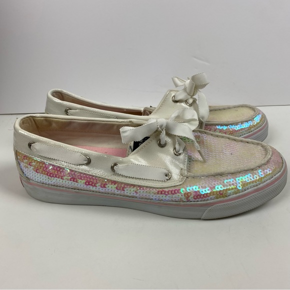 Sperry Topsider White Pink Iridescent Sequin Loafers Boat Shoes Women 10 - Picture 8 of 10